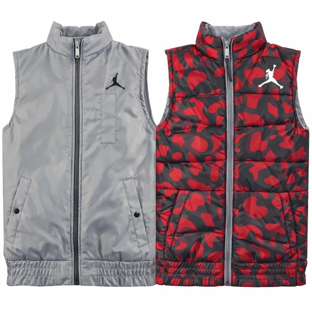 Jordan Reversible Puffer Vest Men's Small Red Gray Camo Full Zip (See Descr)